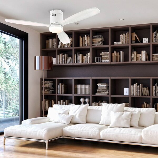 Schuller Valencia Wentylator sufitowy LED Siroco, biały, Ø 132 cm, cichy, CCT możliwość ściemniania, biały / opal, salon / jadalnia, metal, nowoczesny