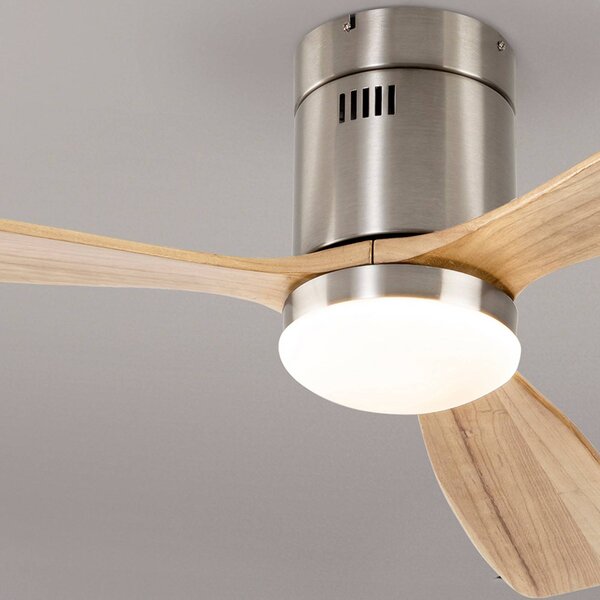 Schuller Valencia Wentylator sufitowy LED Siroco, nikiel/jasne drewno Ø 132 cm cichy możliwość ściemniania, jasne drewno, salon / jadalnia, metal, nowoczesny