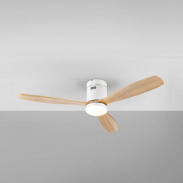 Schuller Valencia Wentylator sufitowy LED Siroco, biały/jasne drewno Ø 132 cm, cichy możliwość ściemniania, jasne drewno, salon / jadalnia, metal, nowoczesny