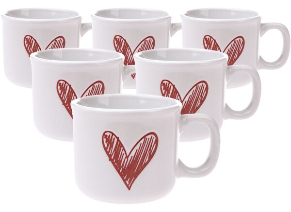 Zestaw 6 kubków ceramicznych Serduszko II, 90 ml, czerwony