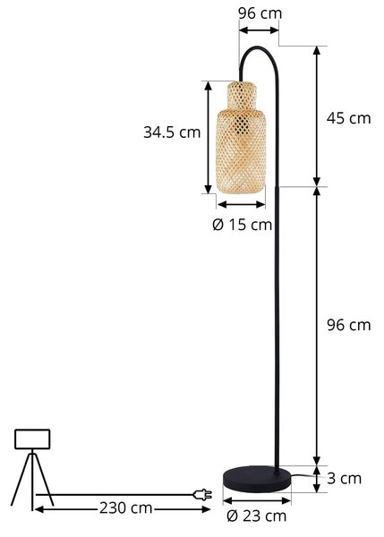 Lampa stojąca Venora Lindby, czarny, salon / jadalnia, metal