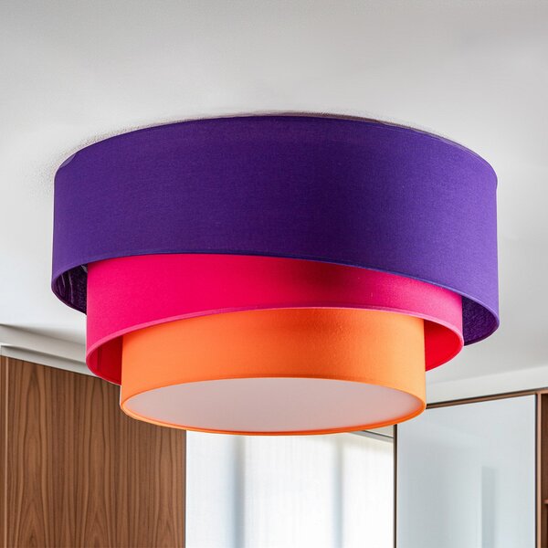 Lampa Sufitowa Euluna, Trio Max, ściemnialny, fioletowy, salon, tkanina | tekstylia, nowoczesny