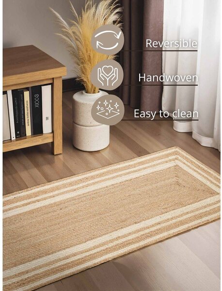 Kremowo-naturalny ręcznie tkany dwustronny chodnik z juty 70x200 cm Jutta – Hanse Home