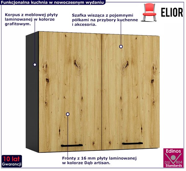 Szafka kuchenna wisząca 80 cm grafit + dąb artisan F8-S47