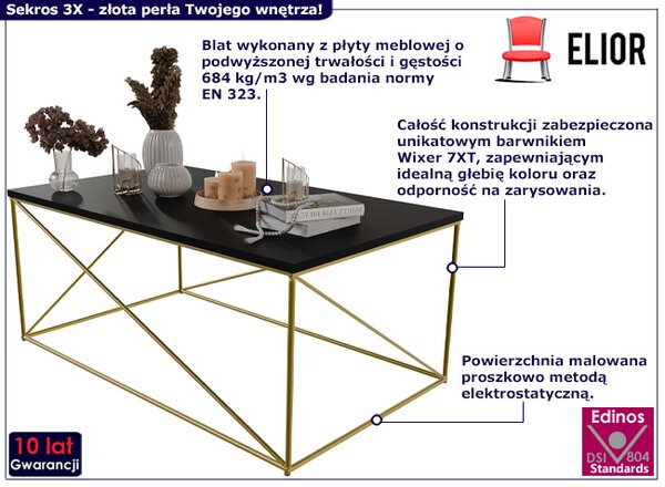 Prostokątny stolik kawowy złoty + czarny D6-W37