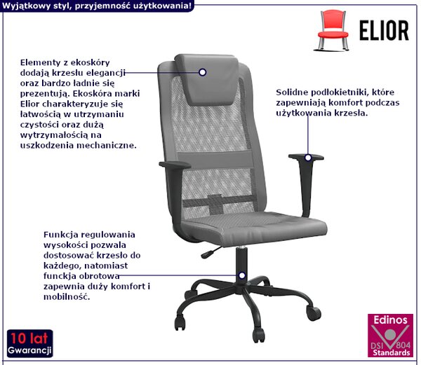 Szare krzesło biurowe z ekoskóry B1-N34
