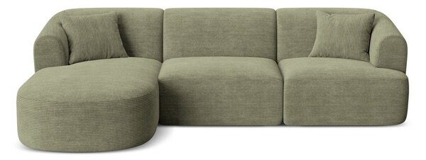 Zielony sztruksowy narożnik (lewostronny/z szezlongiem) Campi – Cosmopolitan Design