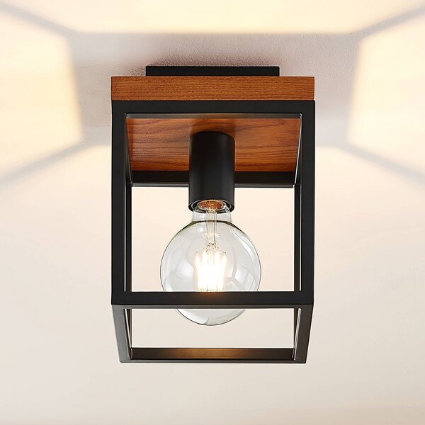 Lindby Lampa sufitowa Miravi, możliwość ściemniania, czarny, salon / jadalnia, drewno, nowoczesny