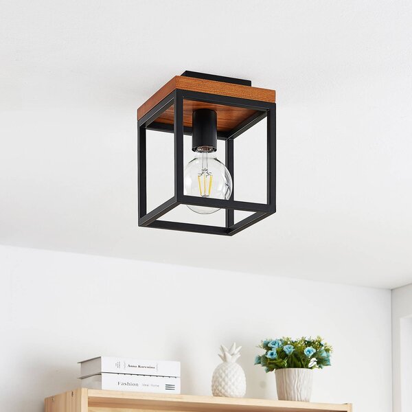 Lindby Lampa sufitowa Miravi, możliwość ściemniania, czarny, salon / jadalnia, drewno, nowoczesny