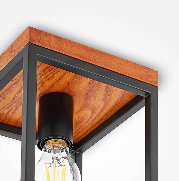 Lindby Lampa sufitowa Miravi, możliwość ściemniania, czarny, salon / jadalnia, drewno, nowoczesny