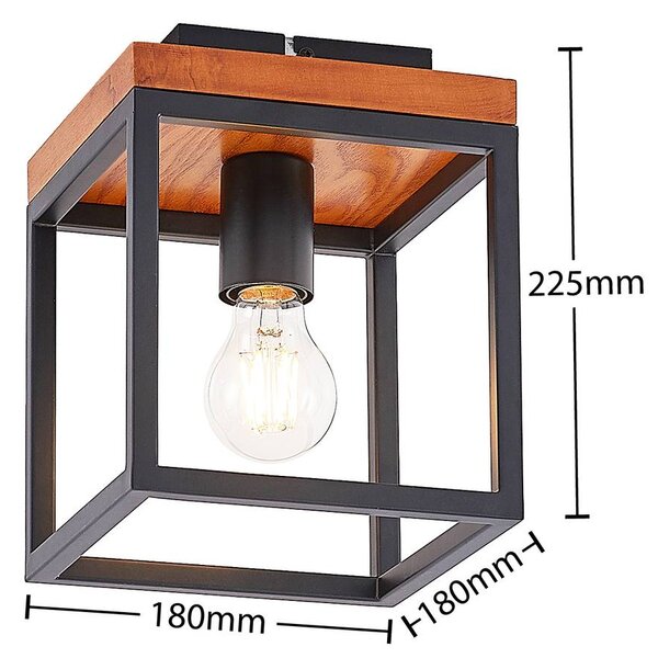 Lindby Lampa sufitowa Miravi, możliwość ściemniania, czarny, salon / jadalnia, drewno, nowoczesny