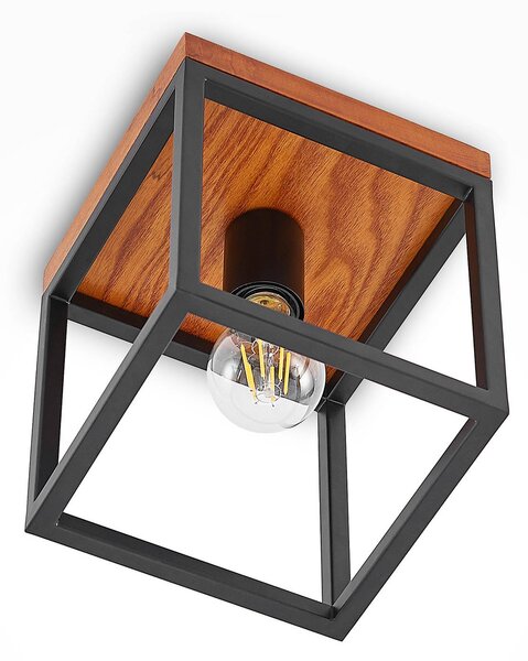 Lindby Lampa sufitowa Miravi, możliwość ściemniania, czarny, salon / jadalnia, drewno, nowoczesny