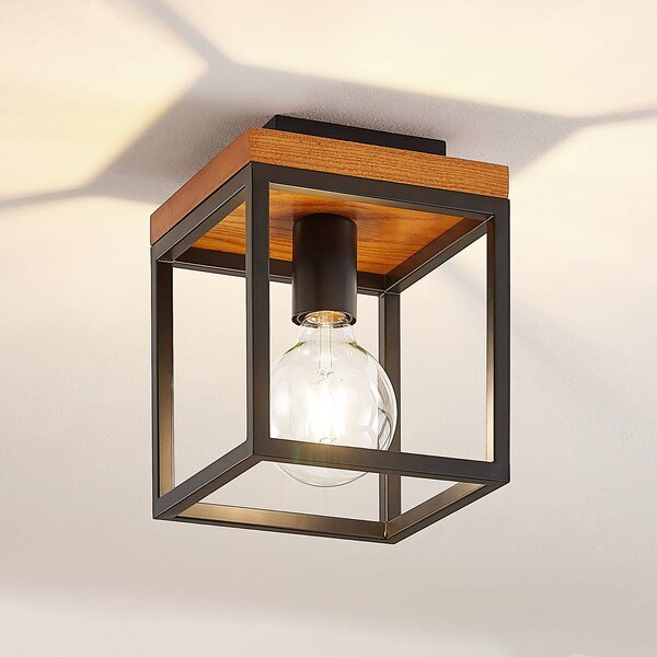 Lindby Lampa sufitowa Miravi, możliwość ściemniania, czarny, salon / jadalnia, drewno, nowoczesny