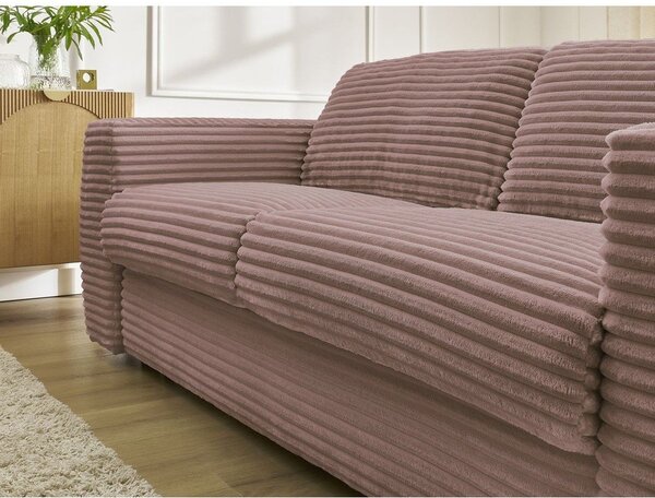 Różowa sztruksowa rozkładana sofa do spania 220 cm Hugo – Bobochic Paris