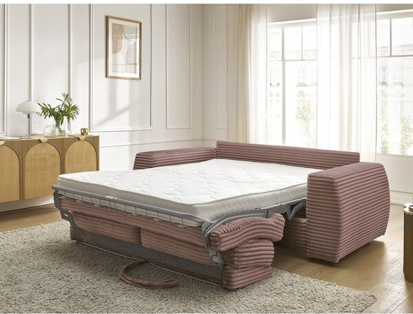 Różowa sztruksowa rozkładana sofa do spania 220 cm Hugo – Bobochic Paris