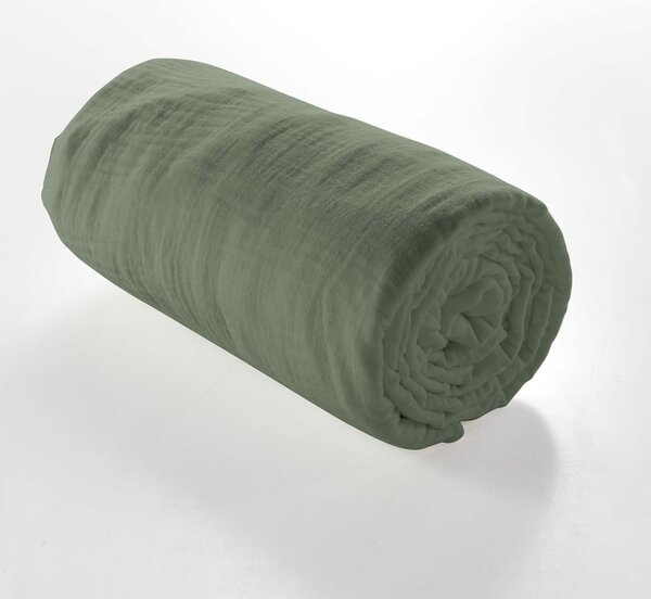 Prześcieradło muślinowe z gumką w kolorze khaki 160x200 cm Angelia – douceur d'intérieur