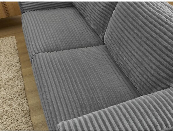 Ciemnoszara sztruksowa rozkładana sofa do spania 220 cm Hugo – Bobochic Paris