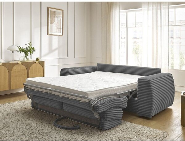 Ciemnoszara sztruksowa rozkładana sofa do spania 220 cm Hugo – Bobochic Paris