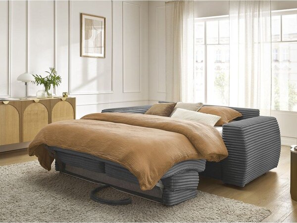 Ciemnoszara sztruksowa rozkładana sofa do spania 220 cm Hugo – Bobochic Paris