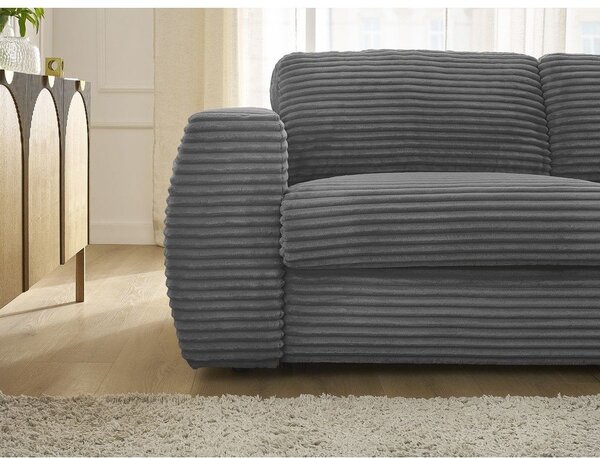 Ciemnoszara sztruksowa rozkładana sofa do spania 220 cm Hugo – Bobochic Paris