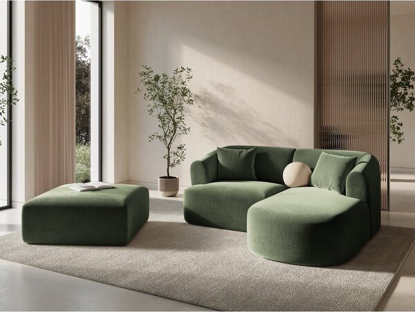 Zielony aksamitny narożnik (prawostronny/z szezlongiem) Campi – Cosmopolitan Design