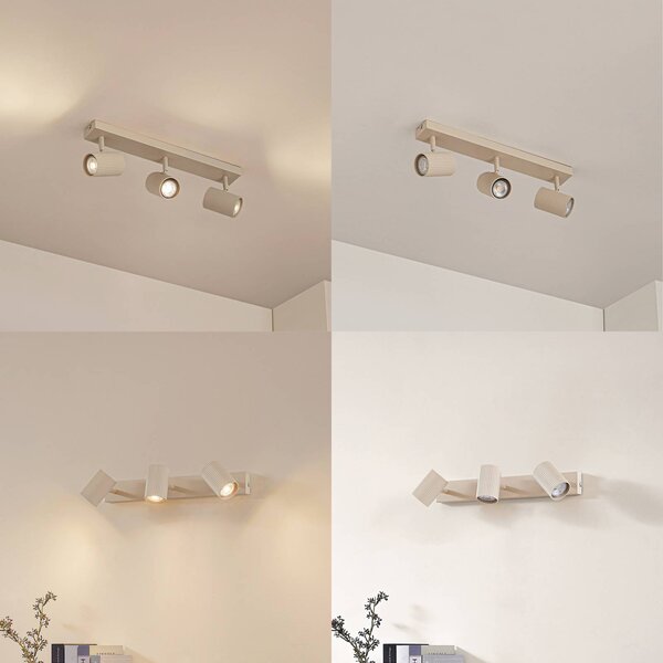 Lindby Reflektor sufitowy Kardis, beżowy, 3-punktowy, metalowy, GU10 Kardis Lindby, możliwość ściemniania, kremowy / amber, przedpokój, aluminium, nowoczesny