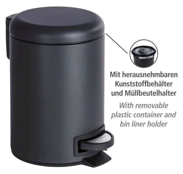 Czarny kosz na śmieci Wenko Leman, 3 l
