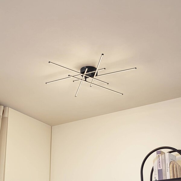 Lampa sufitowa LED Elviano Lindby, czarny, salon / jadalnia, aluminium, nowoczesny