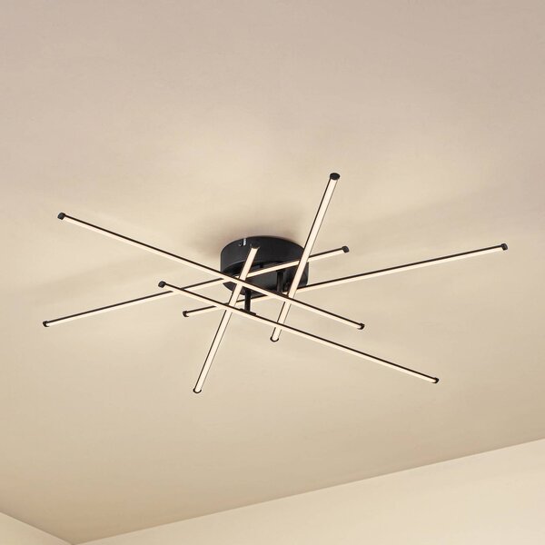 Lampa sufitowa LED Elviano Lindby, czarny, salon / jadalnia, aluminium, nowoczesny