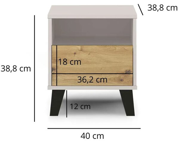 Szafka nocna z półką i szufladą kaszmir + dąb artisan A8-H10