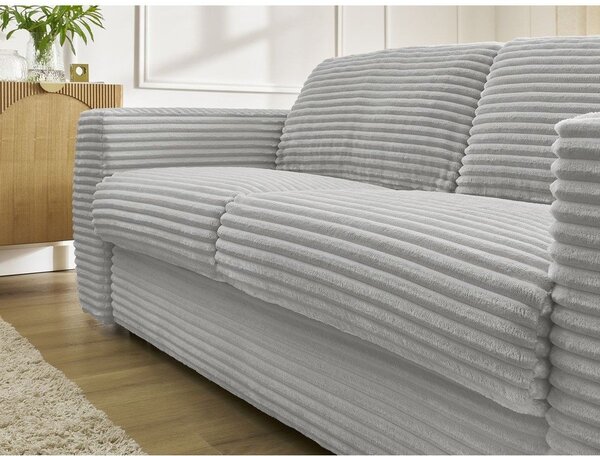 Jasnoszara sztruksowa rozkładana sofa do spania 220 cm Hugo – Bobochic Paris