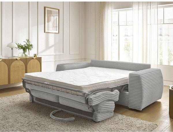 Jasnoszara sztruksowa rozkładana sofa do spania 220 cm Hugo – Bobochic Paris