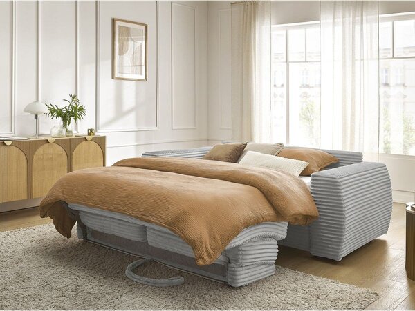 Jasnoszara sztruksowa rozkładana sofa do spania 220 cm Hugo – Bobochic Paris
