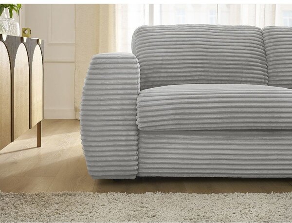 Jasnoszara sztruksowa rozkładana sofa do spania 220 cm Hugo – Bobochic Paris