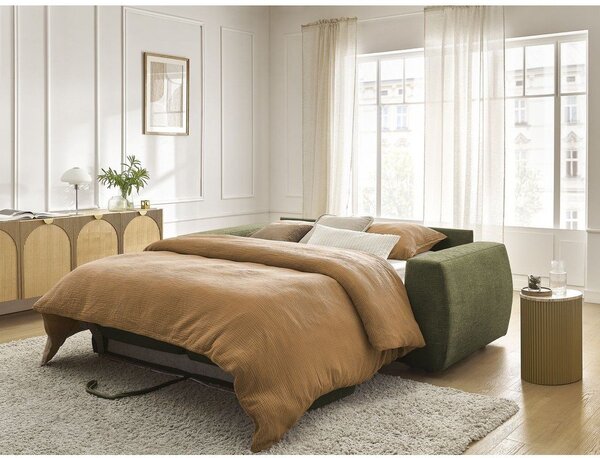 Zielona rozkładana sofa do spania z tkaniny szenilowej 220 cm Hugo – Bobochic Paris