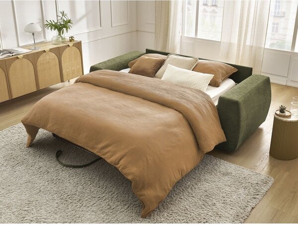 Zielona rozkładana sofa do spania z tkaniny szenilowej 220 cm Hugo – Bobochic Paris