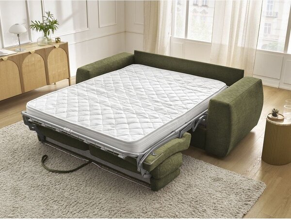 Zielona rozkładana sofa do spania z tkaniny szenilowej 220 cm Hugo – Bobochic Paris
