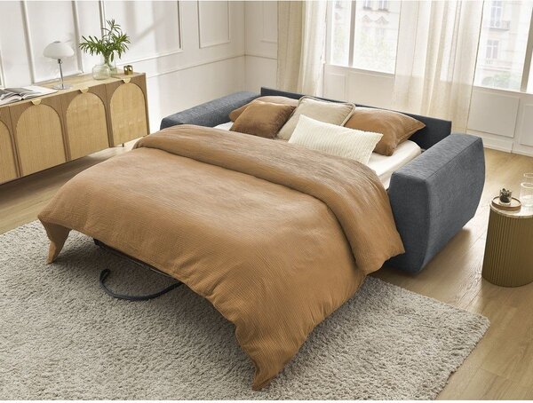 Ciemnoszara rozkładana sofa do spania z tkaniny szenilowej 220 cm Hugo – Bobochic Paris