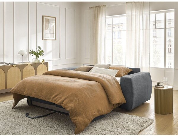 Ciemnoszara rozkładana sofa do spania z tkaniny szenilowej 220 cm Hugo – Bobochic Paris