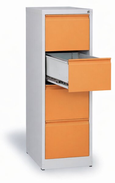 Szafa kartotekowa A4, 4 szuflady, wys. 1320 mm, szara / pomarańczowa