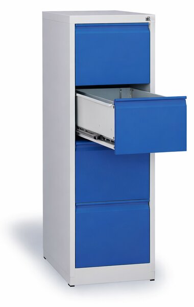Szafa kartotekowa A4, 4 szuflady, wys. 1320 mm, szara / niebieska