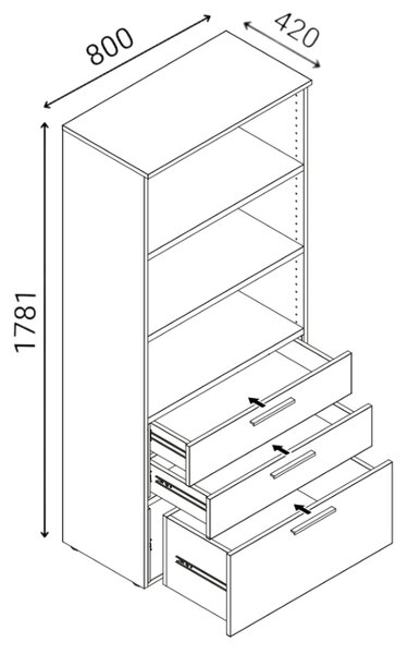 Szafa biurowa z kombinowanymi szufladami PRIMO GRAY, 800 x 420 x 1781 mm, szary/czereśnia