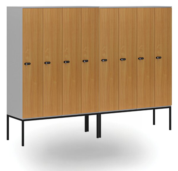 Drewniana szafa ubraniowa S4 z podstawą, 4-drzwiowa, 1871 x 1200 x 500 mm, demontaż, zamek mechaniczny z kodem, szary/niebieski
