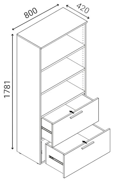Szafa z szufladami na teczki zawieszkowe PRIMO GRAY, 800 x 420 x 1781 mm, szary/wiśnia