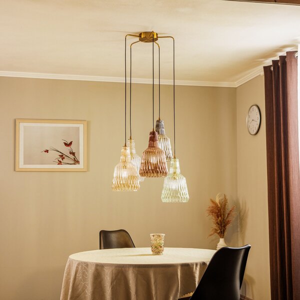 Lampa Wisząca Lindby, Belarion, ściemnialny, wielokolorowy, salon, szkło, vintage