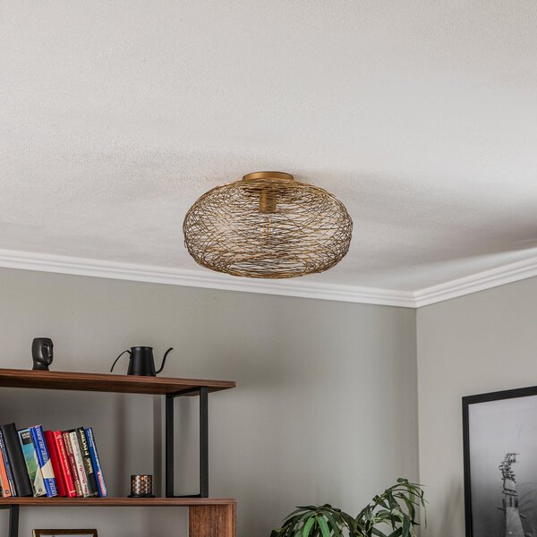 Lampa Sufitowa Lindby, Kaviya, ściemnialny, złoty | mosiężny, salon, metal, design