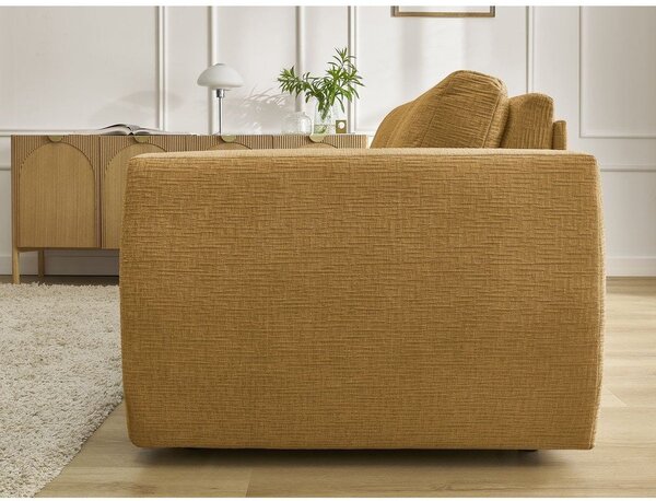 Musztardowa rozkładana sofa do spania z tkaniny szenilowej 220 cm Hugo – Bobochic Paris