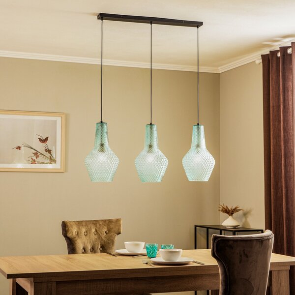 Lampa Wisząca Lindby, Drakar, ściemnialny, niebieski, kuchnia, szkło, vintage