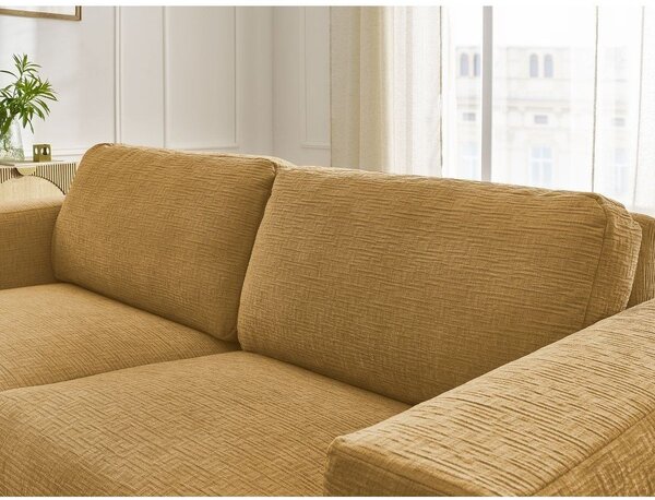 Musztardowa rozkładana sofa do spania z tkaniny szenilowej 220 cm Hugo – Bobochic Paris