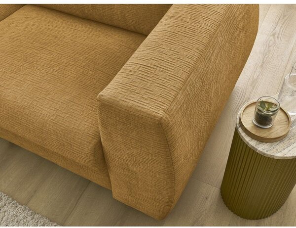 Musztardowa rozkładana sofa do spania z tkaniny szenilowej 220 cm Hugo – Bobochic Paris